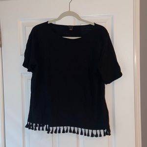 Ann Taylor Black Linen Tassel Top